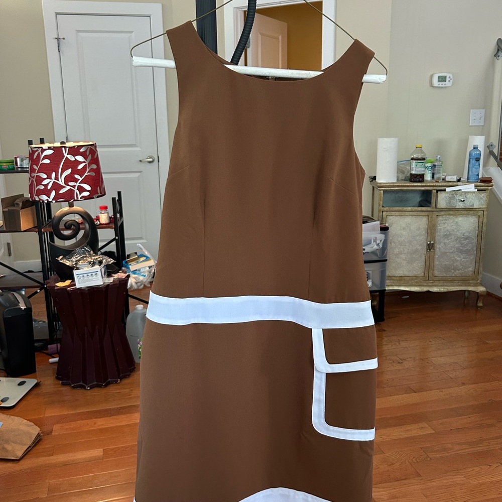 Metrostyle Brown and White Sheath Mini Dress Sleeveless Bateau